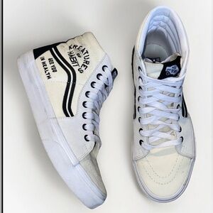 Vans Sk8-Hi Graphic Skate Shoes White Black Men 7 Women 8.5